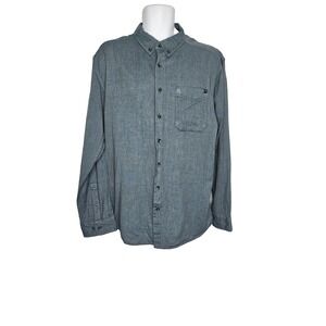 KAVU Mens XXL Button Down Shirt Blue Chambray Cotton Long Sleeve‎ Outdoor Casual